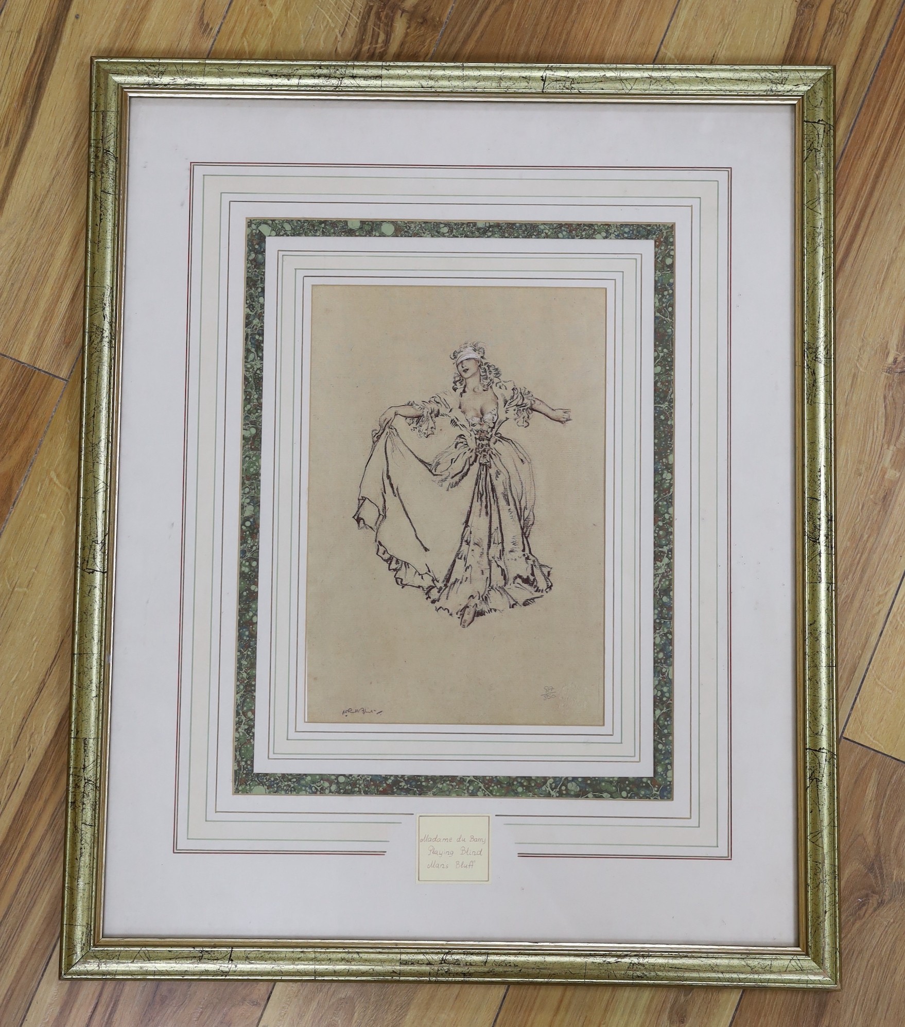 Sir William Russell Flint, limited edition print, Madame du Barry playing blind mans bluff, numbered 817/850, 33 x 22cm